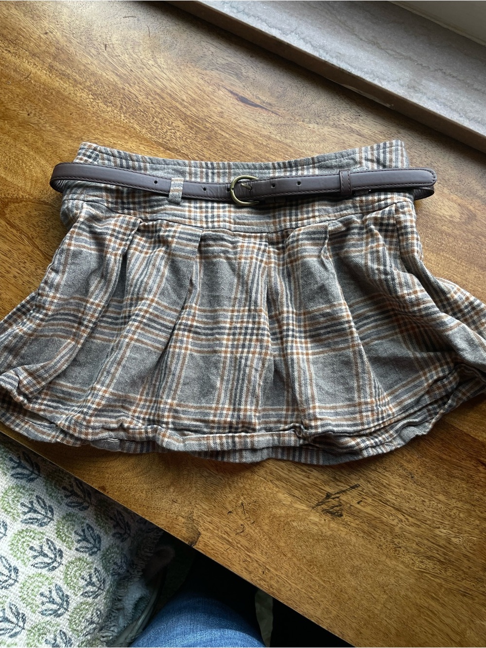 Plaid Pleated Micro Mini Skirt in Gray and Brown